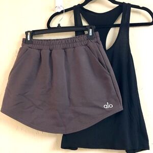 ALO Skort + Tank Top Skirt Shorts Small Brown Athletic Sporty Gym Workout